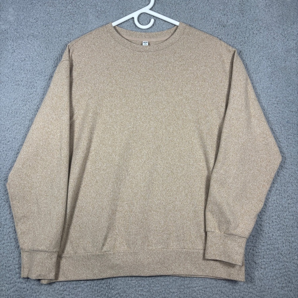 Uniqlo Sweatshirt Mens L Tan Soft Knit Crewneck Long Sleeve 470143 Heathered